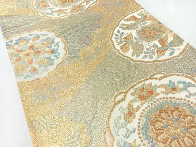 平和屋着物◎六通柄袋帯　更紗花鳥文　金糸　正絹　逸品　CABI4680nb
