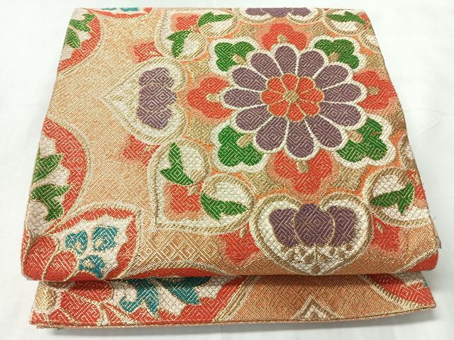 平和屋着物◎佐賀錦　六通柄袋帯　更紗花文　金糸　正絹　逸品　CABI4683nb