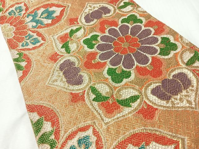 平和屋着物◎佐賀錦　六通柄袋帯　更紗花文　金糸　正絹　逸品　CABI4683nb