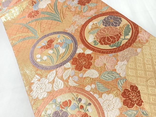 平和屋着物◎佐賀錦　六通柄袋帯　唐織　草花丸文　金糸　正絹　逸品　CABI4685nb