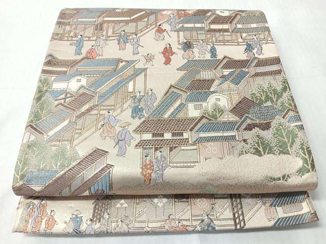 平和屋着物◎六通柄袋帯　人物風景文　金糸　正絹　逸品　CABI4686nb