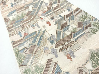平和屋着物◎六通柄袋帯　人物風景文　金糸　正絹　逸品　CABI4686nb