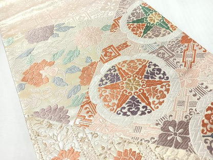 平和屋着物◎太鼓柄袋帯　花唐草文　銀糸　正絹　逸品　CABI4694nb