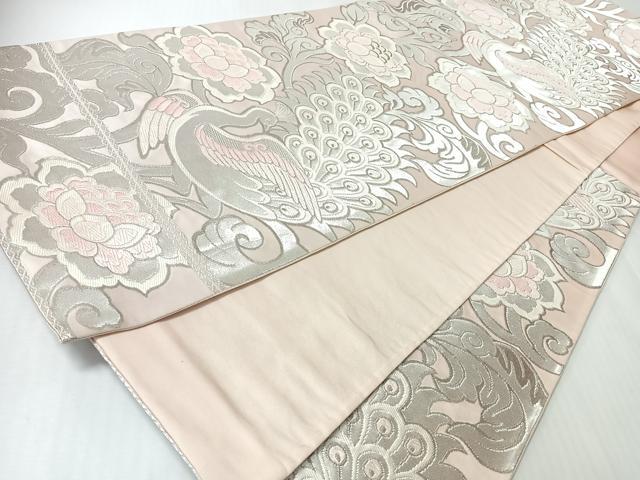 平和屋着物◎六通柄袋帯　唐織　花唐草孔雀文　銀糸　正絹　逸品　CABI4695nb
