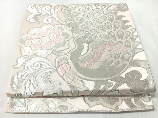 平和屋着物◎六通柄袋帯　唐織　花唐草孔雀文　銀糸　正絹　逸品　CABI4695nb
