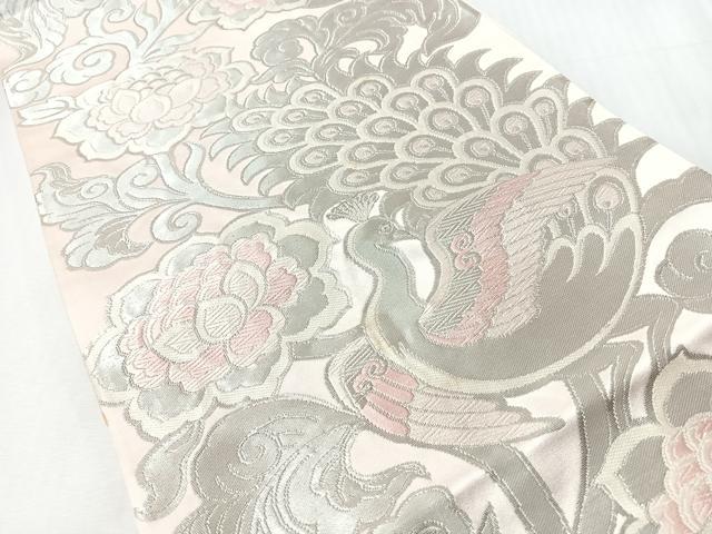 平和屋着物◎六通柄袋帯　唐織　花唐草孔雀文　銀糸　正絹　逸品　CABI4695nb