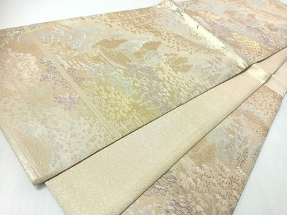 平和屋着物◎六通柄袋帯　樹林風景文　金糸　正絹　逸品　CABI4696nb
