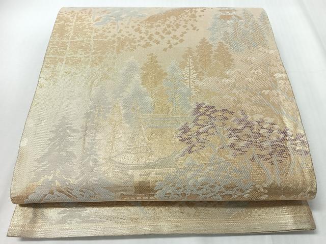 平和屋着物◎六通柄袋帯　樹林風景文　金糸　正絹　逸品　CABI4696nb