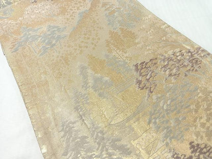 平和屋着物◎六通柄袋帯　樹林風景文　金糸　正絹　逸品　CABI4696nb
