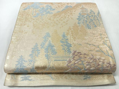 平和屋着物◎六通柄袋帯　樹林風景文　金糸　正絹　逸品　CABI4697nb