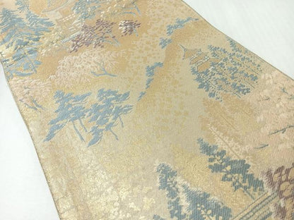 平和屋着物◎六通柄袋帯　樹林風景文　金糸　正絹　逸品　CABI4697nb