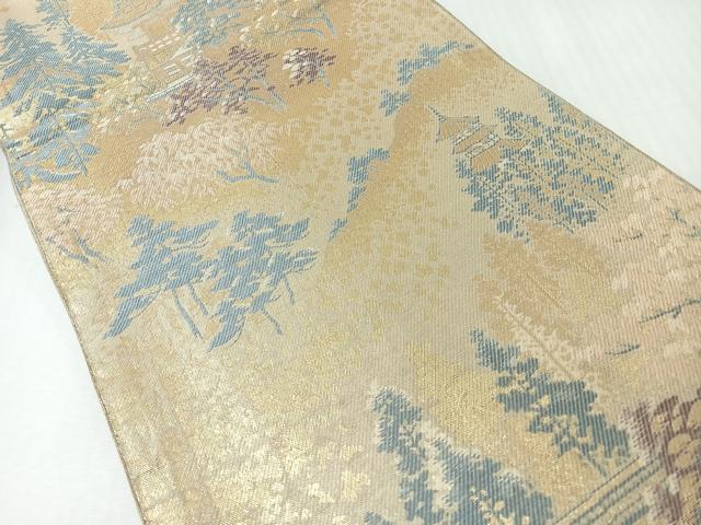 平和屋着物◎六通柄袋帯　樹林風景文　金糸　正絹　逸品　CABI4697nb