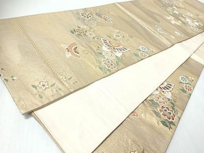平和屋着物◎六通柄袋帯　唐織　花蝶文　金糸　正絹　逸品　CABI4701nb