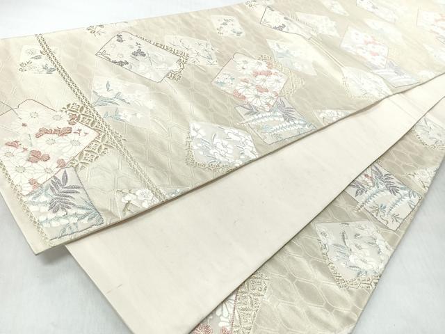 平和屋着物◎六通柄袋帯　唐織　蜀江色紙重ね草花文　金糸　正絹　逸品　CABI4707nb