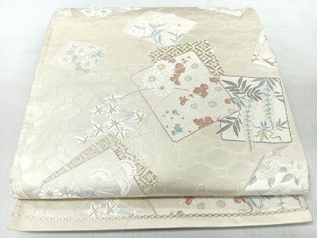 平和屋着物◎六通柄袋帯　唐織　蜀江色紙重ね草花文　金糸　正絹　逸品　CABI4707nb