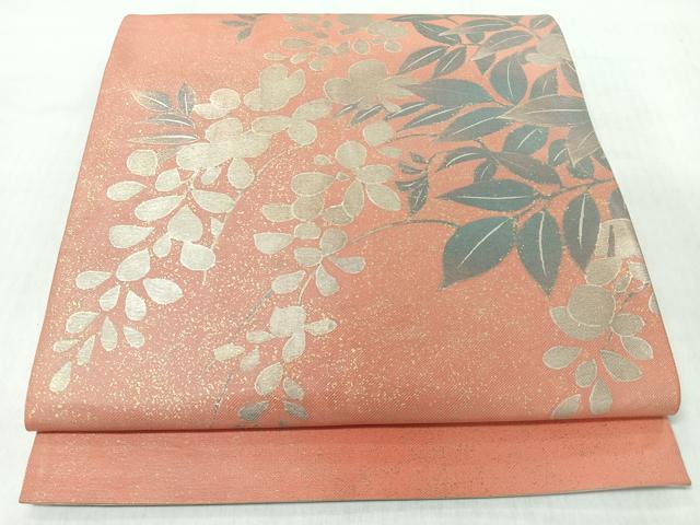 平和屋着物◎太鼓柄袋帯　草花文　金糸　正絹　逸品　CABI4713nb