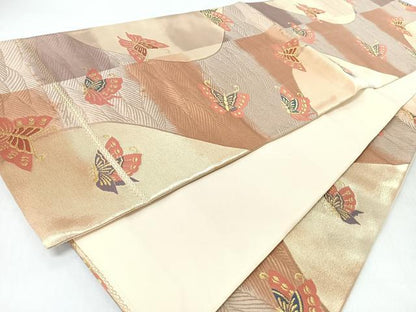平和屋着物◎六通柄袋帯　流水舞蝶文　金糸　正絹　逸品　CABI4715nb