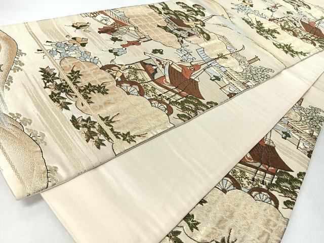 平和屋着物◎六通柄袋帯　唐織　人物風景文　金糸　正絹　逸品　CABI4717nb