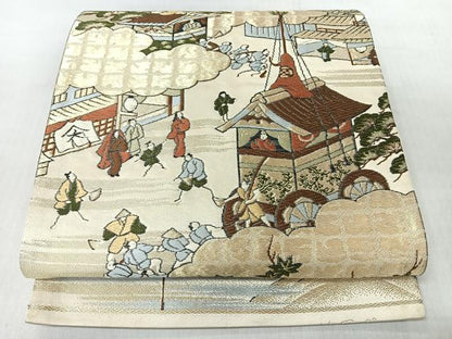 平和屋着物◎六通柄袋帯　唐織　人物風景文　金糸　正絹　逸品　CABI4717nb