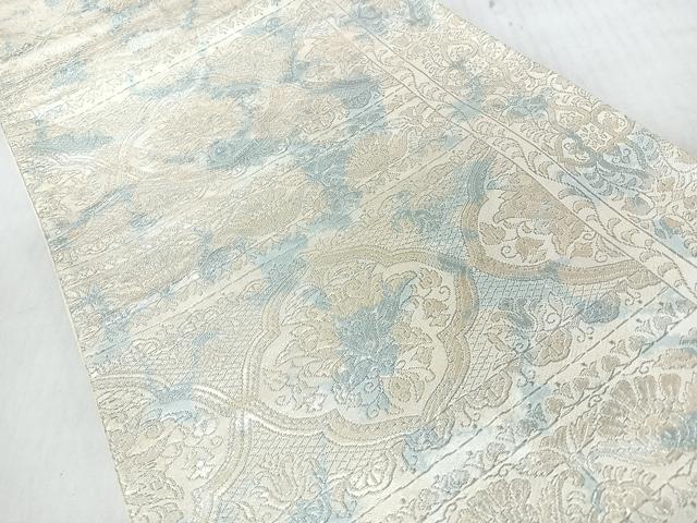 平和屋着物◎六通柄袋帯　更紗花文　銀糸　正絹　逸品　CABI4718nb