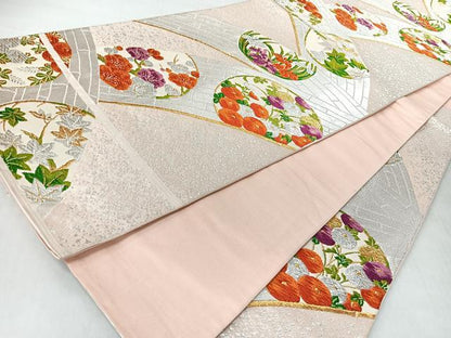 平和屋着物◎六通柄袋帯　唐織　草花丸文　金銀糸　正絹　逸品　CABI4719nb