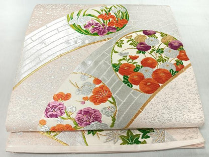 平和屋着物◎六通柄袋帯　唐織　草花丸文　金銀糸　正絹　逸品　CABI4719nb