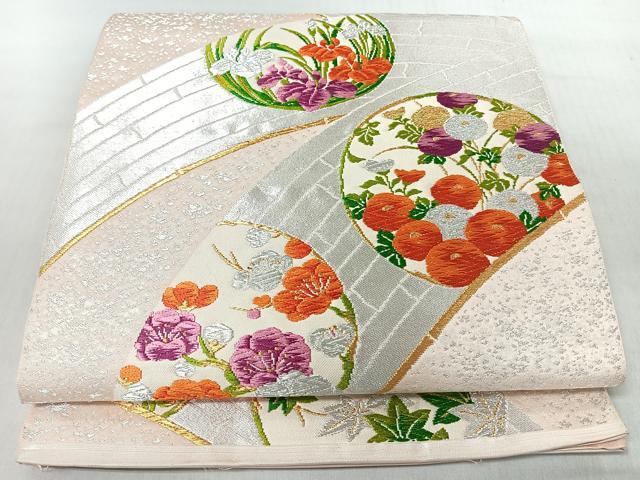 平和屋着物◎六通柄袋帯　唐織　草花丸文　金銀糸　正絹　逸品　CABI4719nb