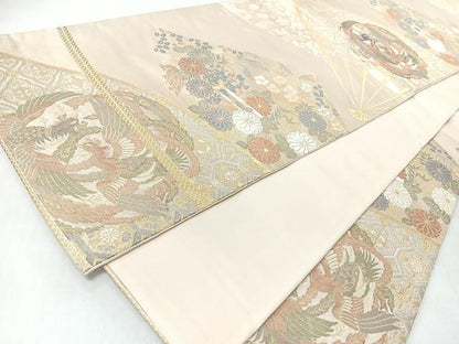 平和屋着物◎六通柄袋帯　扇面鳳凰草花文　金銀糸　正絹　逸品　CABI4720nb