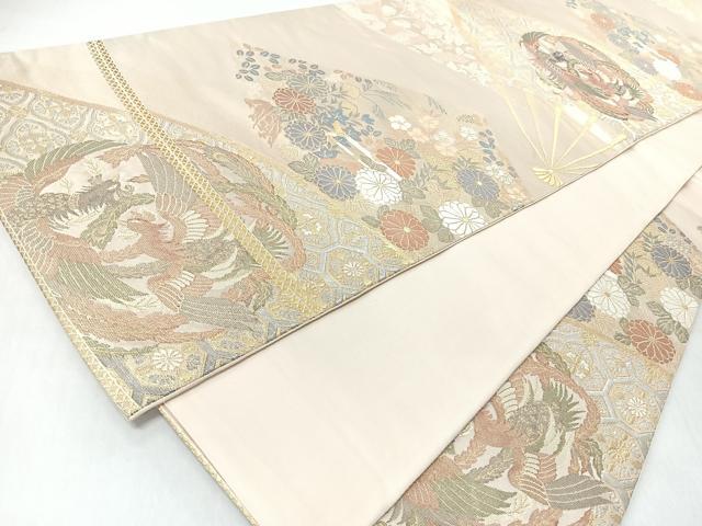 平和屋着物◎六通柄袋帯　扇面鳳凰草花文　金銀糸　正絹　逸品　CABI4720nb