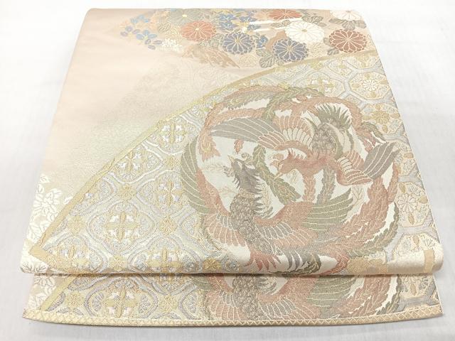 平和屋着物◎六通柄袋帯　扇面鳳凰草花文　金銀糸　正絹　逸品　CABI4720nb