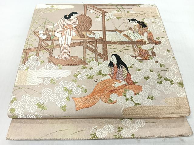 平和屋着物◎六通柄袋帯　人物風景文　金糸　正絹　逸品　CABI4721nb
