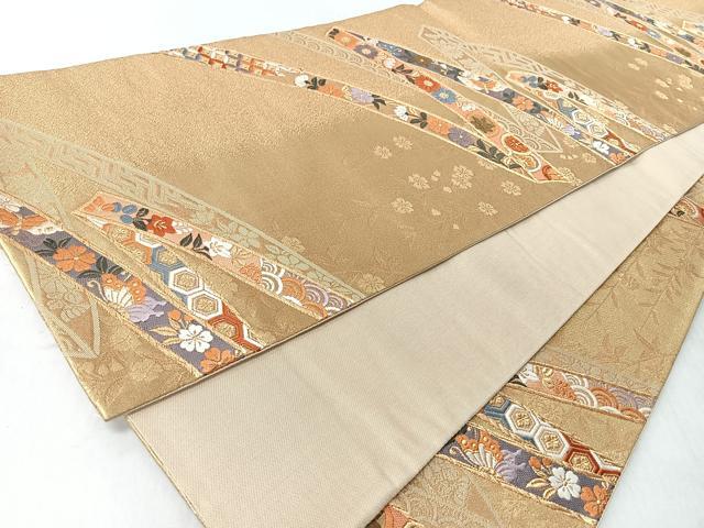 平和屋着物◎六通柄袋帯　唐織　花蝶文　金糸　正絹　逸品　CABI4724nb