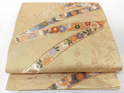 平和屋着物◎六通柄袋帯　唐織　花蝶文　金糸　正絹　逸品　CABI4724nb