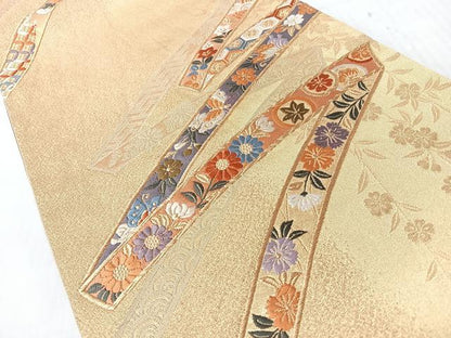 平和屋着物◎六通柄袋帯　唐織　花蝶文　金糸　正絹　逸品　CABI4724nb
