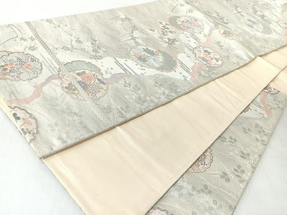 平和屋着物◎六通柄袋帯　唐織　流水雪輪草花文　金銀糸　正絹　逸品　CABI4726nb