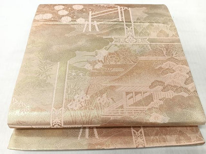 平和屋着物◎六通柄袋帯　京洛百景　修学院離宮　金糸　正絹　逸品　CABI4727nb