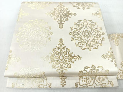 平和屋着物◎全通柄　九寸名古屋帯　更紗花文　金糸　正絹　逸品　CABI4728nb