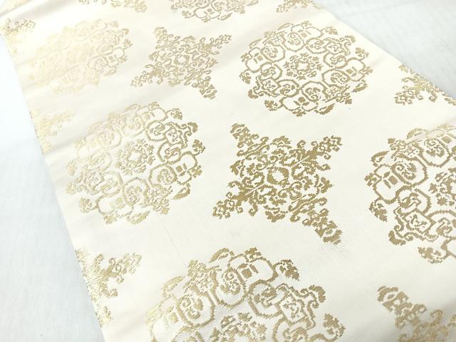 平和屋着物◎全通柄　九寸名古屋帯　更紗花文　金糸　正絹　逸品　CABI4728nb