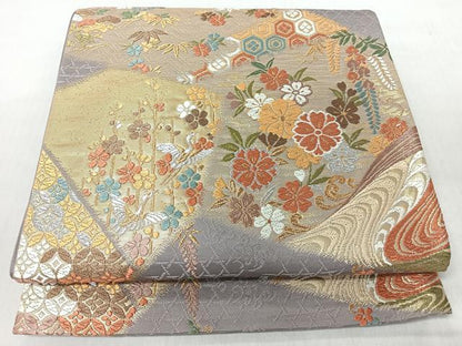 平和屋着物◎六通柄袋帯　唐織　飛鶴松竹梅　金銀糸　正絹　逸品　CABI4729nb