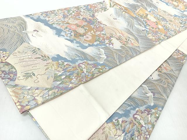 平和屋着物◎六通柄袋帯　地紙流水飛鶴文　金糸　正絹　逸品　CABI4732nb