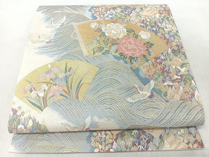 平和屋着物◎六通柄袋帯　地紙流水飛鶴文　金糸　正絹　逸品　CABI4732nb