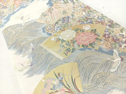 平和屋着物◎六通柄袋帯　地紙流水飛鶴文　金糸　正絹　逸品　CABI4732nb