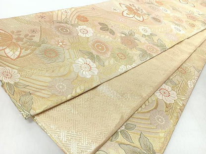 平和屋着物◎佐賀錦　六通柄袋帯　花の宴　九百錦　金糸　正絹　逸品　CABI4733nb