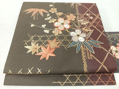 平和屋着物◎九寸名古屋帯　刺繍　笹竹梅文　金糸　正絹　逸品　CABI4734nb