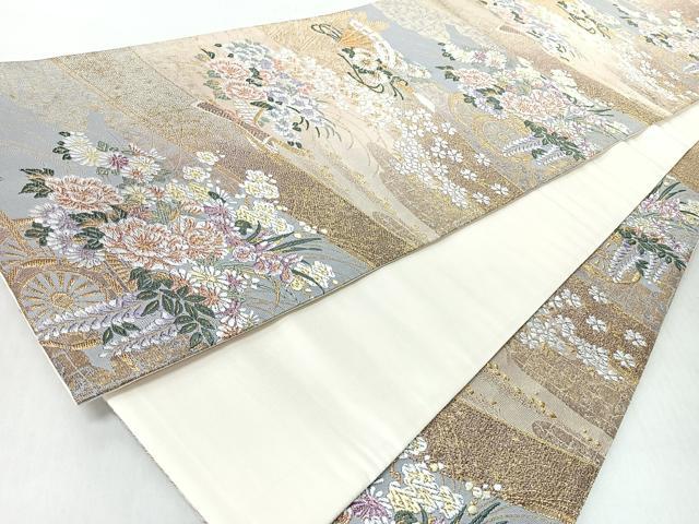 平和屋着物◎六通柄袋帯　唐織　華車草花尽くし　金銀糸　正絹　逸品　CABI4735nb