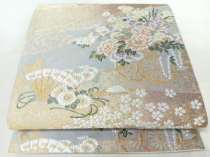 平和屋着物◎六通柄袋帯　唐織　華車草花尽くし　金銀糸　正絹　逸品　CABI4735nb