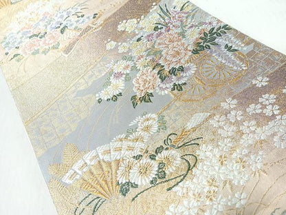 平和屋着物◎六通柄袋帯　唐織　華車草花尽くし　金銀糸　正絹　逸品　CABI4735nb