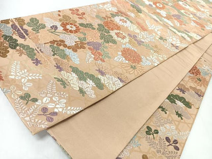 平和屋着物◎六通柄袋帯　唐織　草花文　金糸　正絹　逸品　CABI4742nb