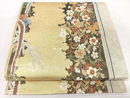 平和屋着物◎六通柄袋帯　唐織　花蝶文　金銀糸　正絹　逸品　CABI4746nb