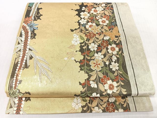 平和屋着物◎六通柄袋帯　唐織　花蝶文　金銀糸　正絹　逸品　CABI4746nb